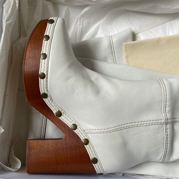 Jacquemus Les Bottes Sabots Hautes Over-the-Knee Boots White Leather Clog Heel U - Picture 13 of 14